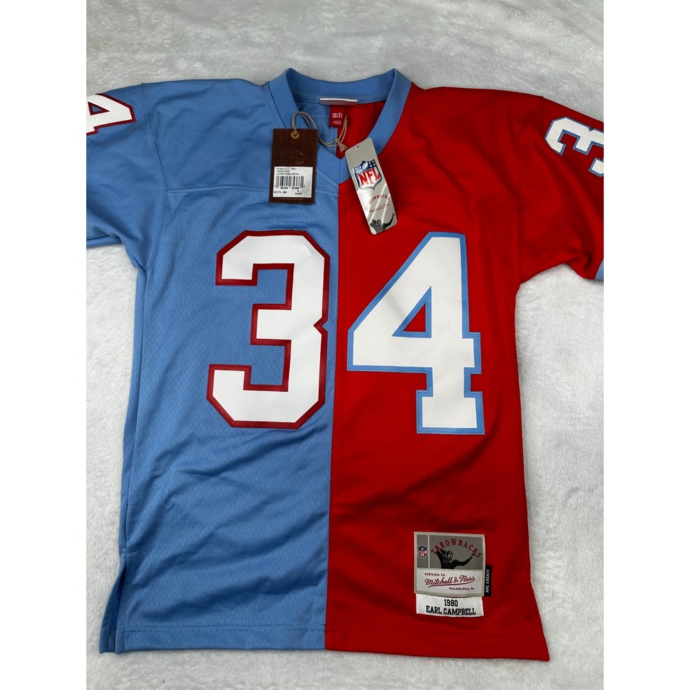 Mitchell & Ness Earl Campbell Houston Oilers 1980 Split Legacy Jersey Red Blue